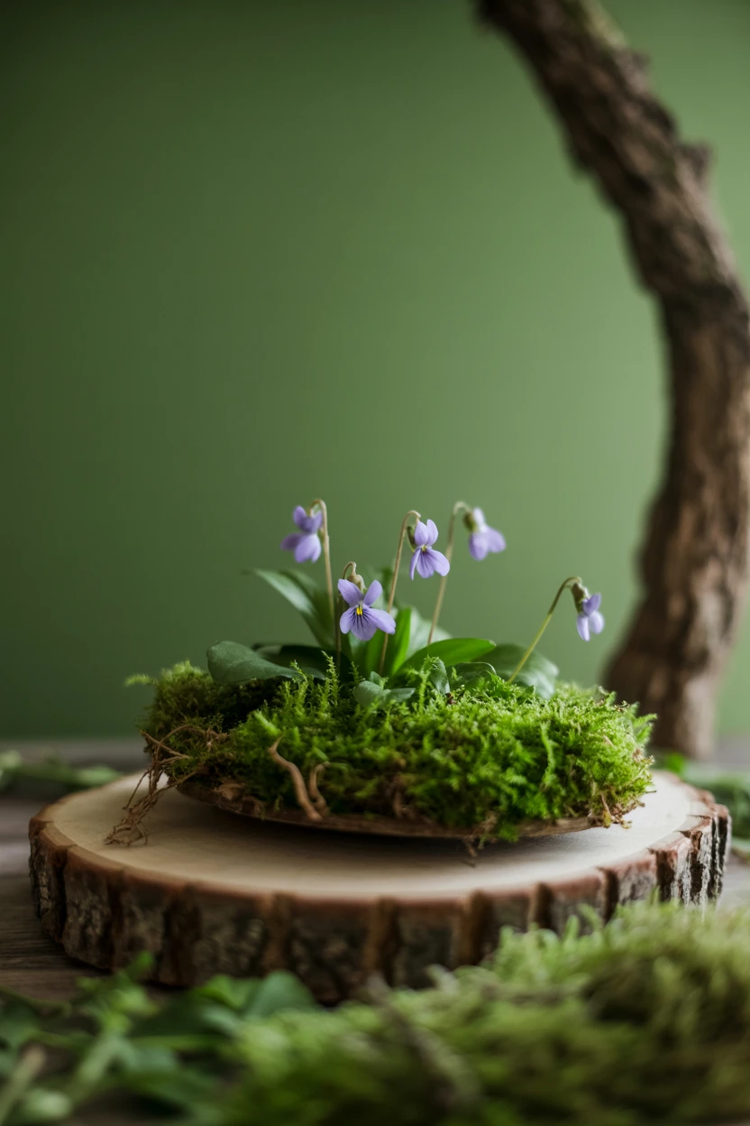A Clump of Moss with Tucked-in Violets