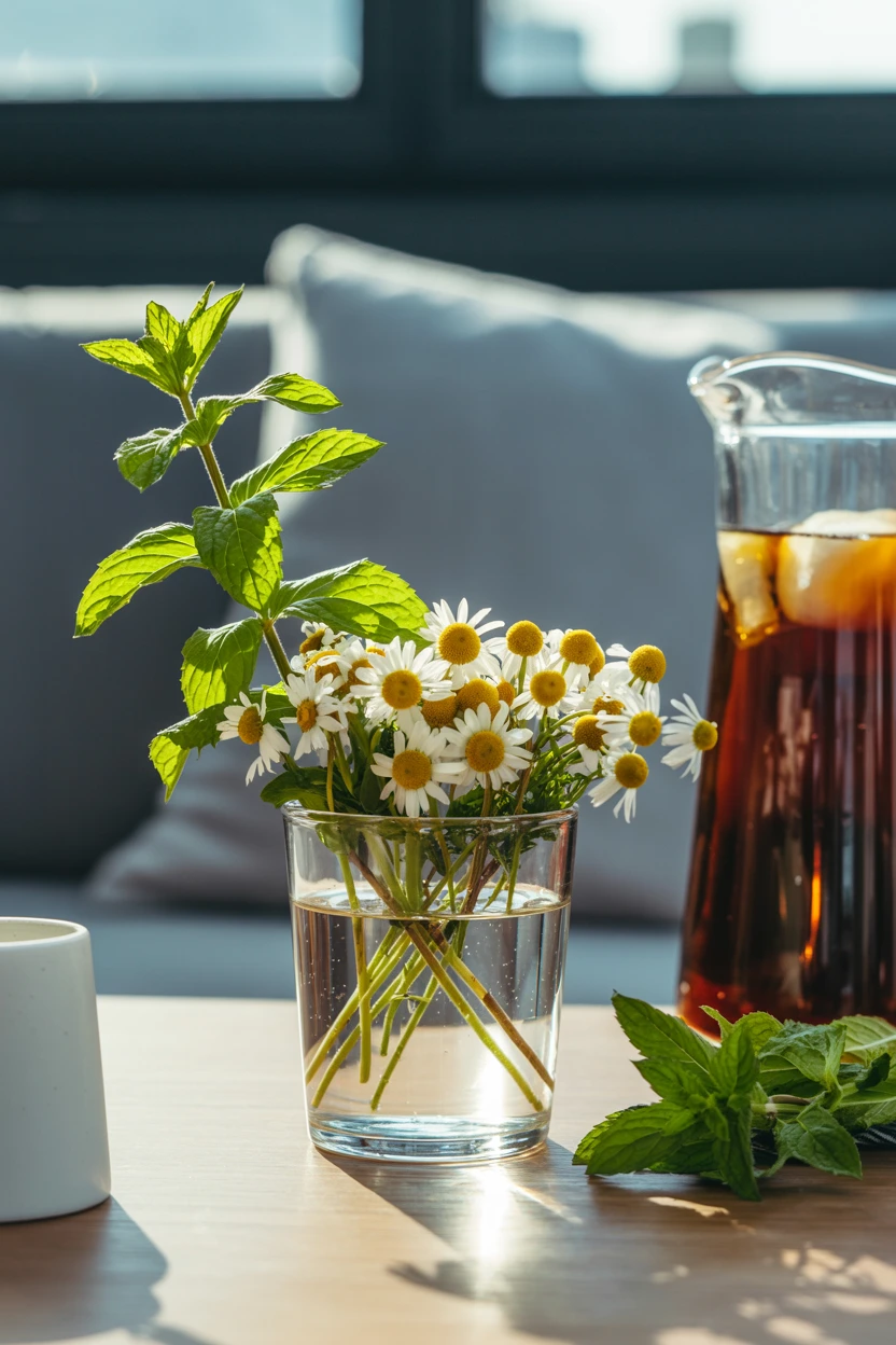 Chamomile and Mint in a Simple Glass Tumbler