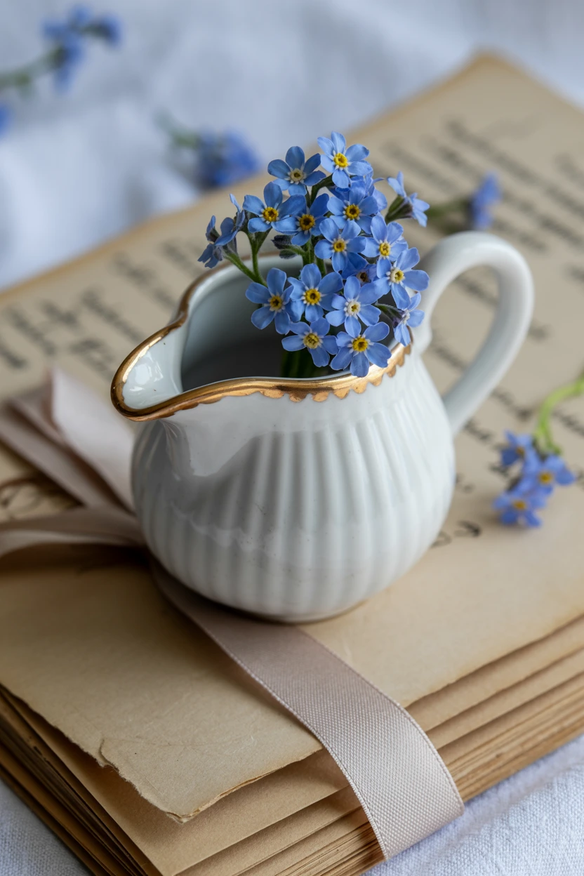Forget-Me-Nots in a Tiny Creamer Pitcher