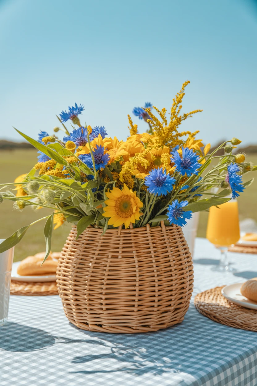 Sunny Yellows and Blues in a Woven Basket