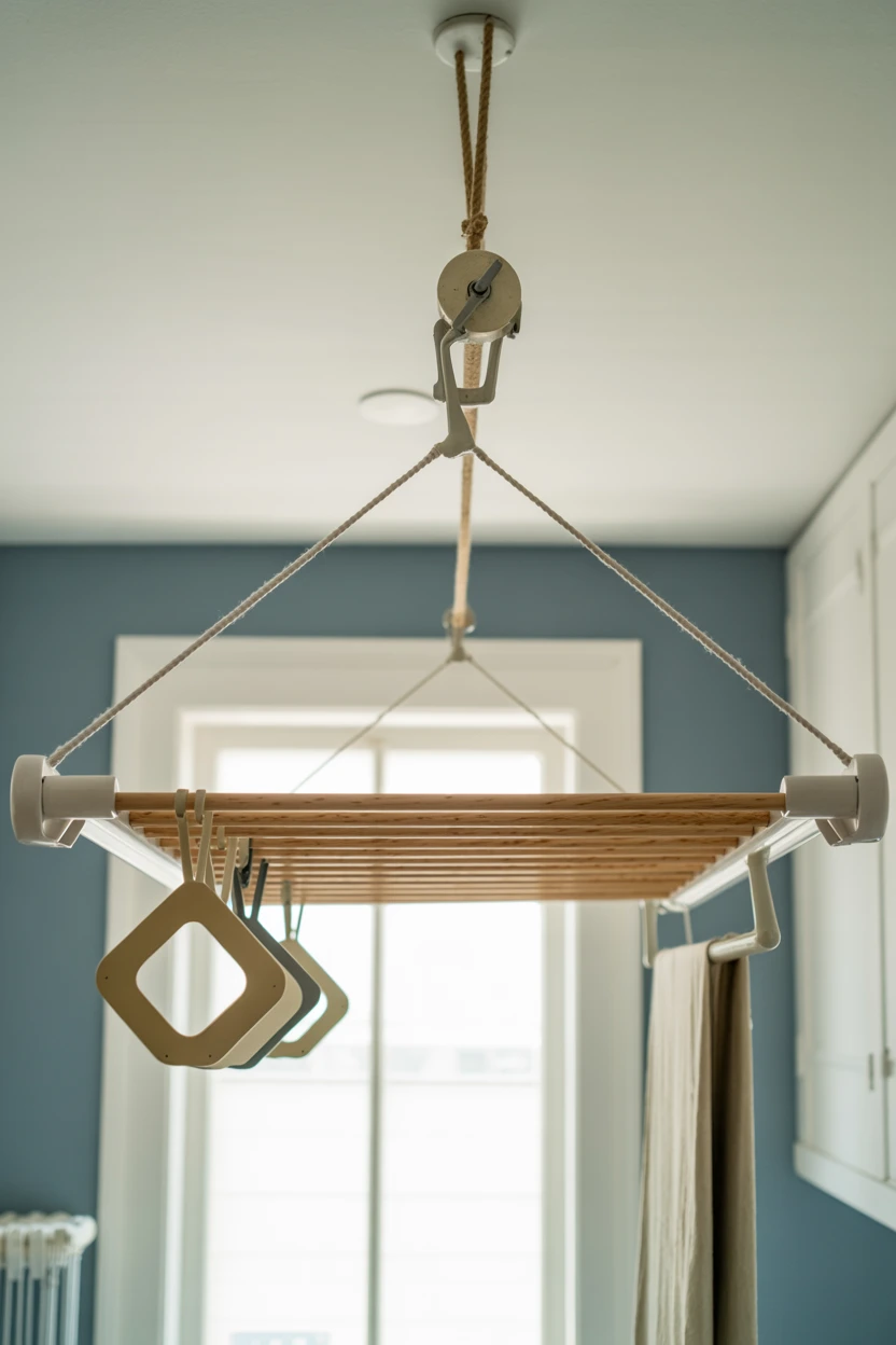 Use a Ceiling-Mounted Drying Rack to Save Floor Space