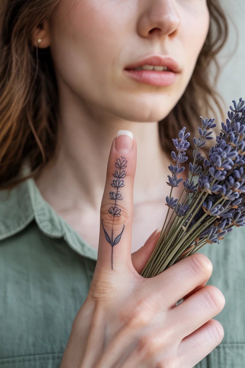 A Sprig of Lavender Wrapping Around a Finger