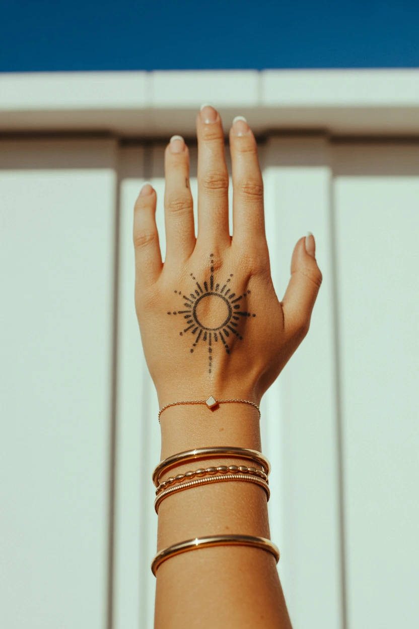 A Geometric Sunburst on the Back of the Hand