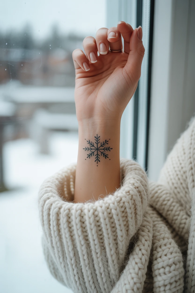 A Tiny, Detailed Snowflake Near the Wrist