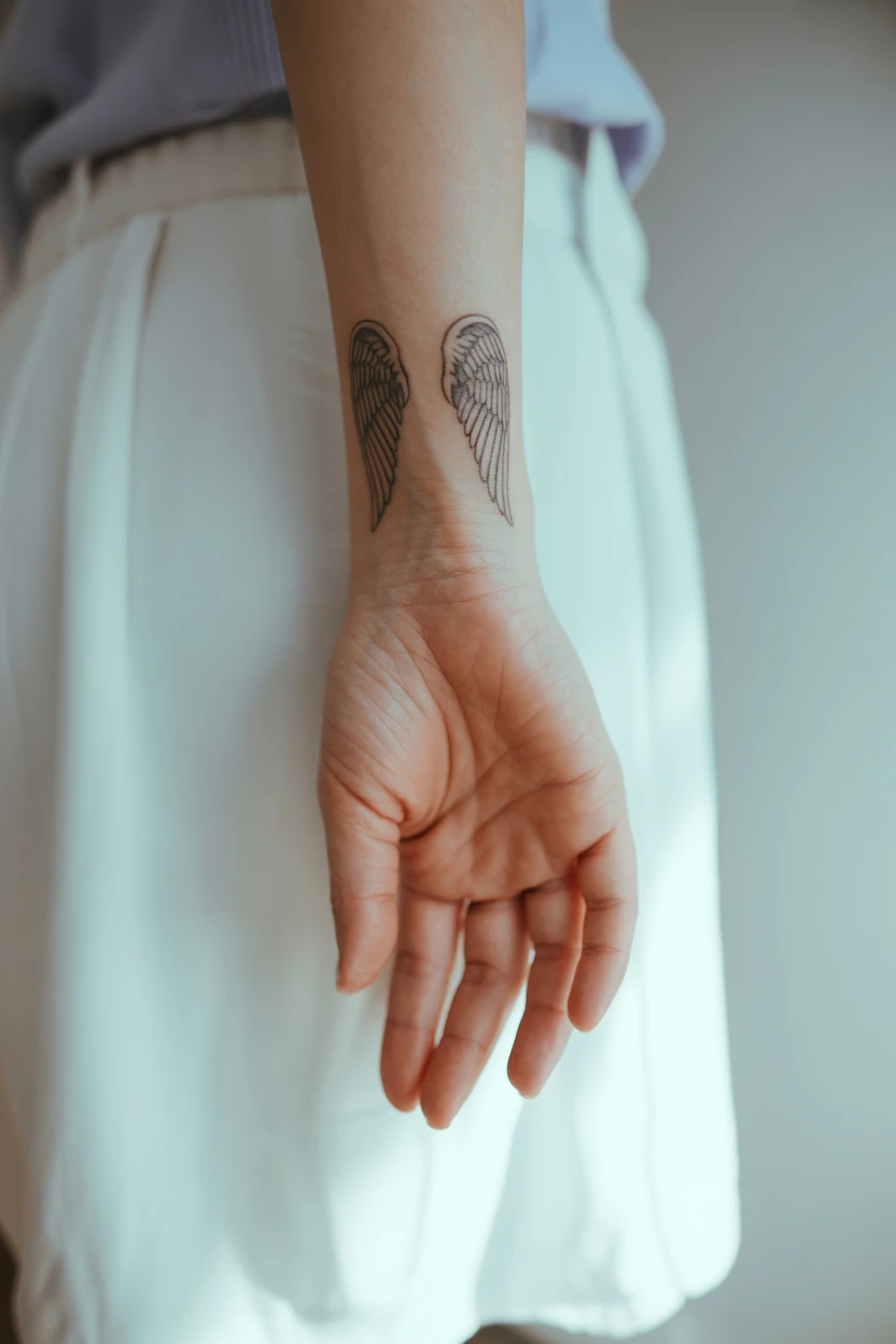 A Pair of Tiny Angel Wings on the Back of the Hand
