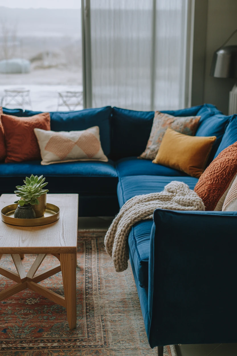 Anchor the Space With a Deep Navy Velvet Sofa