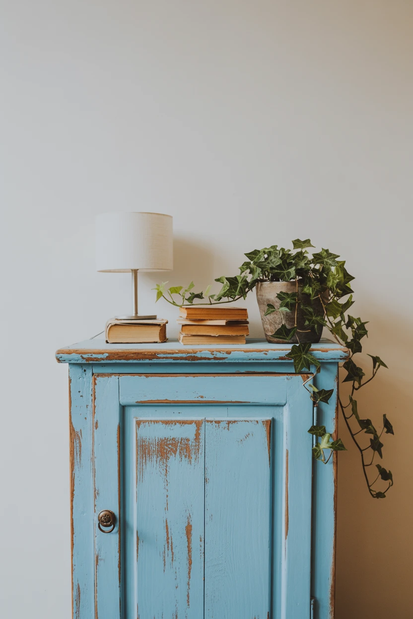 Incorporate a Weathered Blue-Painted Cabinet