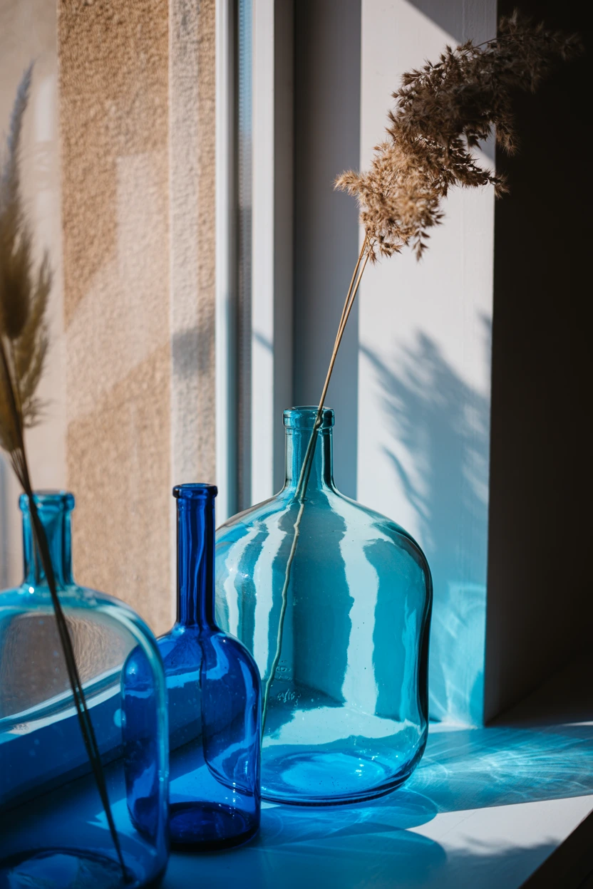 Use Blue Glass Vases and Demijohns