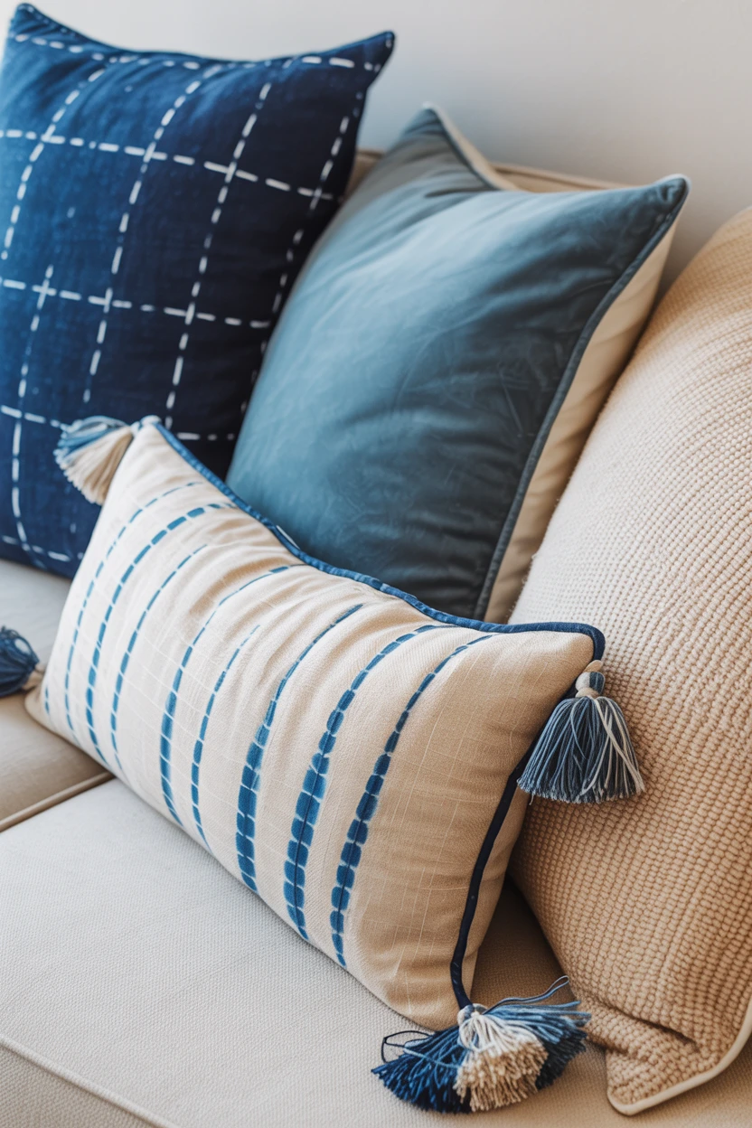 Mix and Match Blue Patterned Throw Pillows